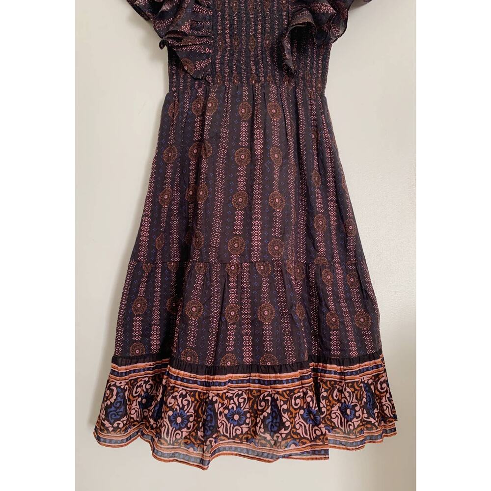 Soleil Floral Midnight Figue Estella Cotton Square Neck Mini Dress XS - Picture 10 of 10